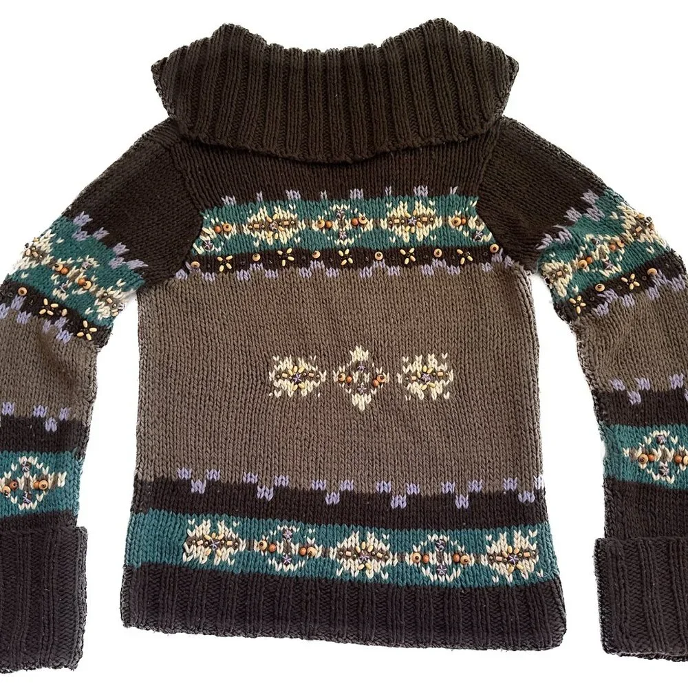LaROK Woodsman Beaded Lace Up Reindeer Wool Sweater aso Jessica Simpson S - Picture 13 of 16